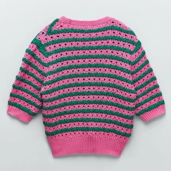 BLOGGER'S FAVE! Zara Striped Knit Jacket Button Up Sweater Pink Green NWT - Picture 12 of 12